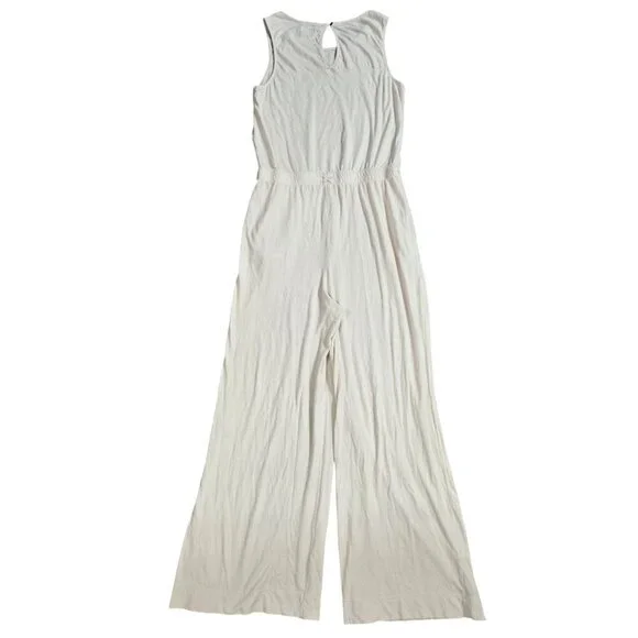 Pact Portside Organic Cotton Linen Cream Wide Leg Sleeveless Jumpsuit Lagenlook - Picture 3 of 12